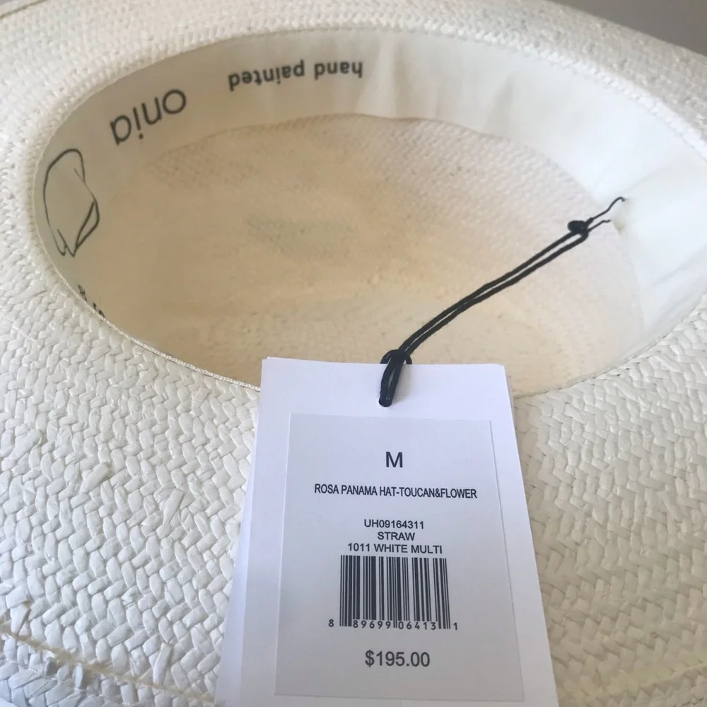 Onia Rosa Panama Hat w Hand Painted Toucan & Flower Detail Limited Edition NWT